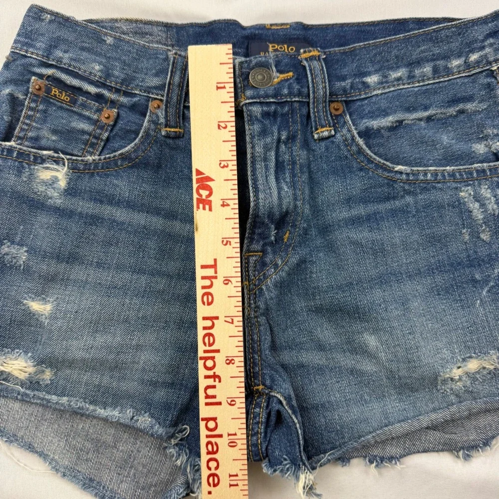 Polo Ralph Lauren Crosby Relaxed Shorts Women 25 Blue Distressed Denim Cutoff